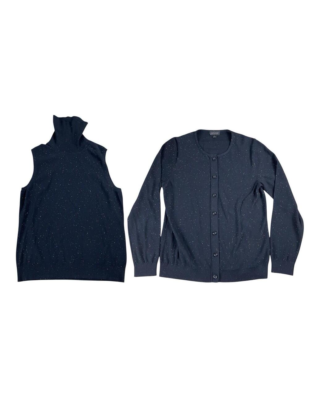 Carlisle Cardigan Long Sleeve + Matching Sleeveles Turtleneck Sequins Black